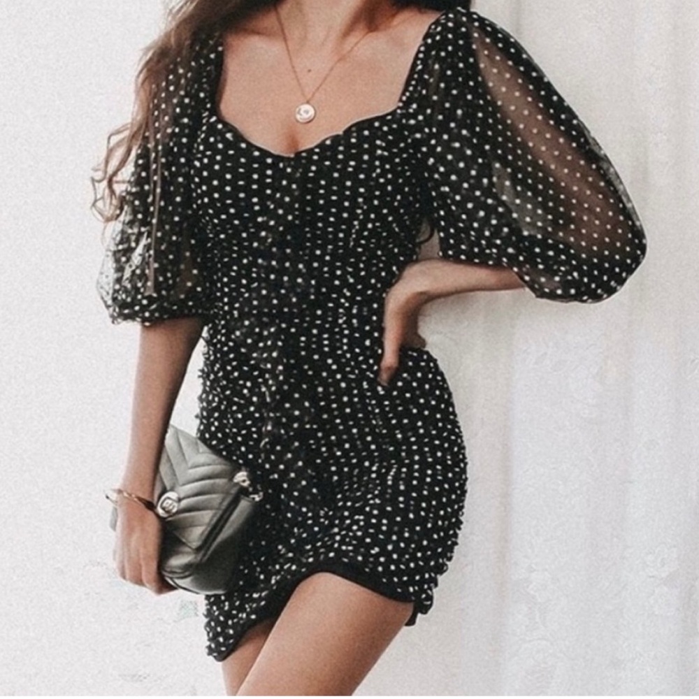 Zara Puff Sleeve Polka Dot Mini Dress size S